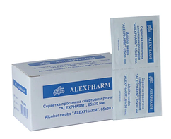 Спиртові серветки Alexpharm 65 х 30 мм (уп 100 шт.)