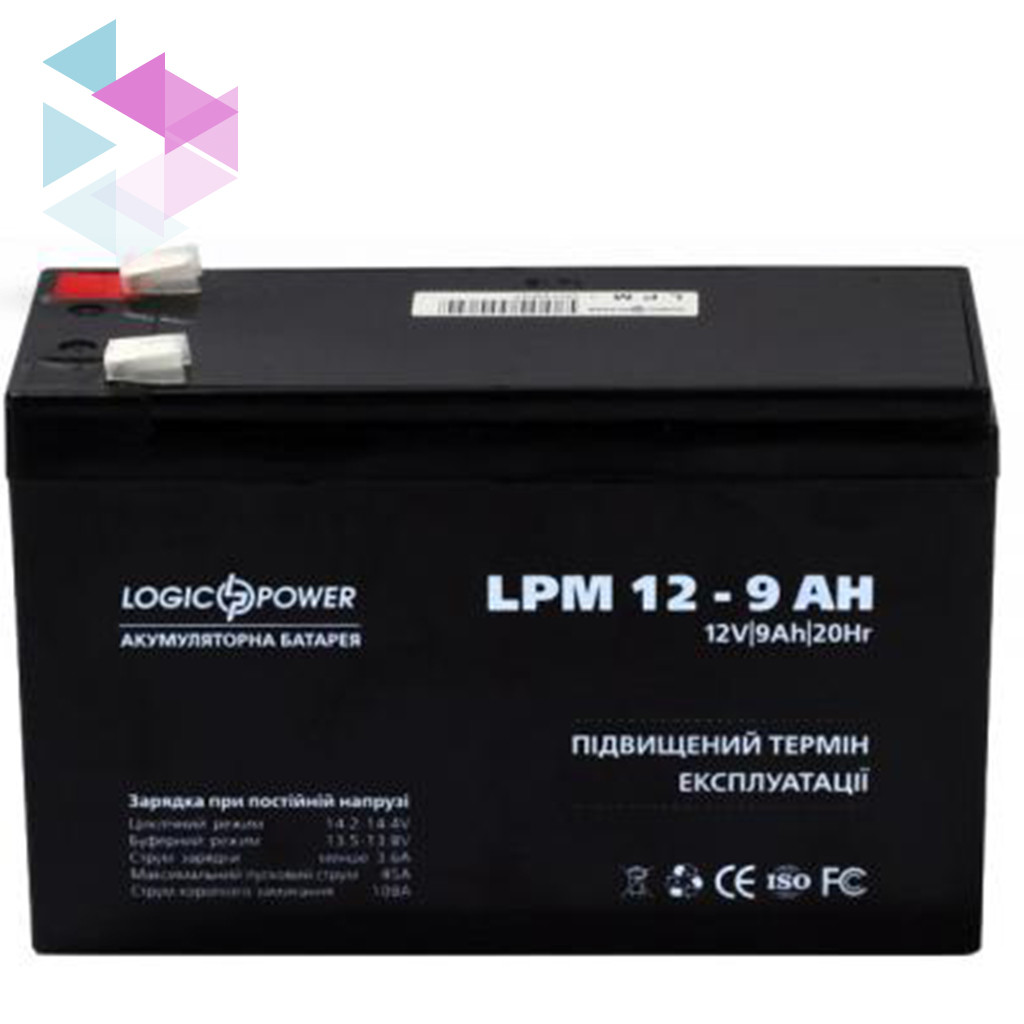 Акумуляторна батарея LogicPower 12V 9AH (LPM 12 - 9 AH) AGM, для дитячого електротранспорту, фото 1