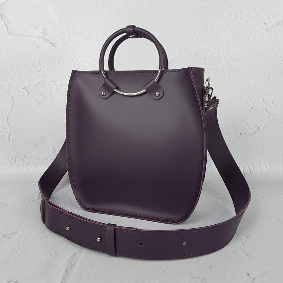 Сумка жіноча "Мальва" натуральна шкіра, суперматовий баклажан, фото 1