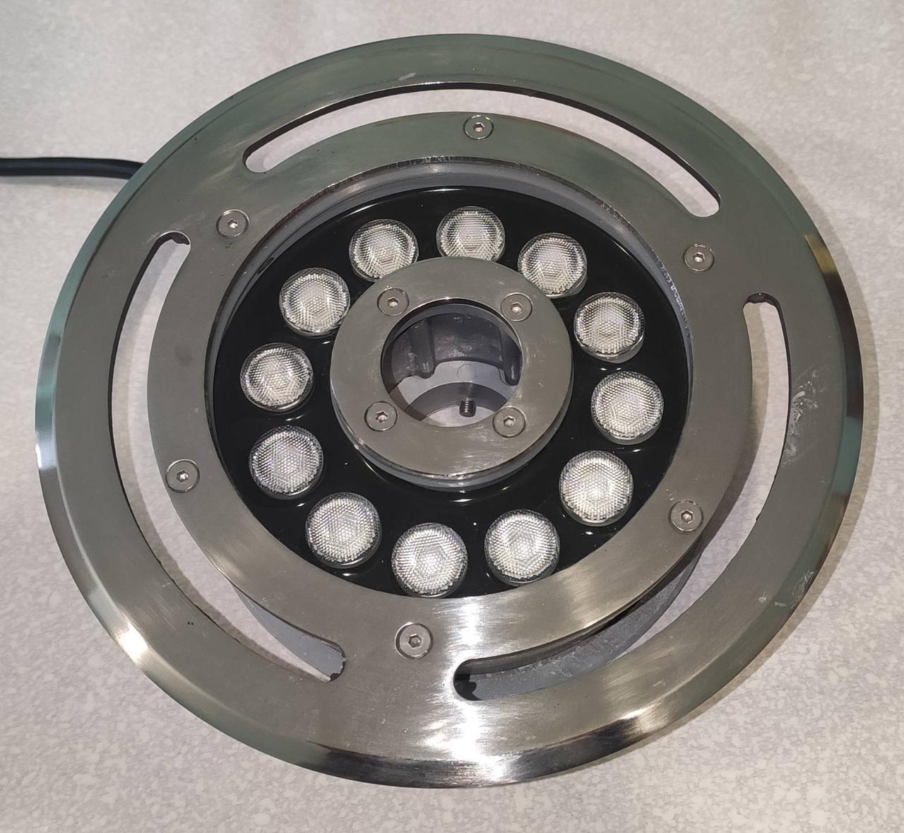 Світильник підводний 12W RGB IP68 для фонтану LUX сталь 304SS + алюміній на форсунку професійний Ecolend