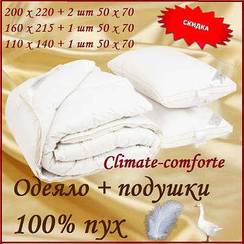 Подарунковий комплект Ковдра Подушки Пухові 4 сезони 100% пух Climate-comfort