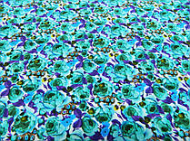 Тканина штапель "Море півоній" (бірюзового відтінку)