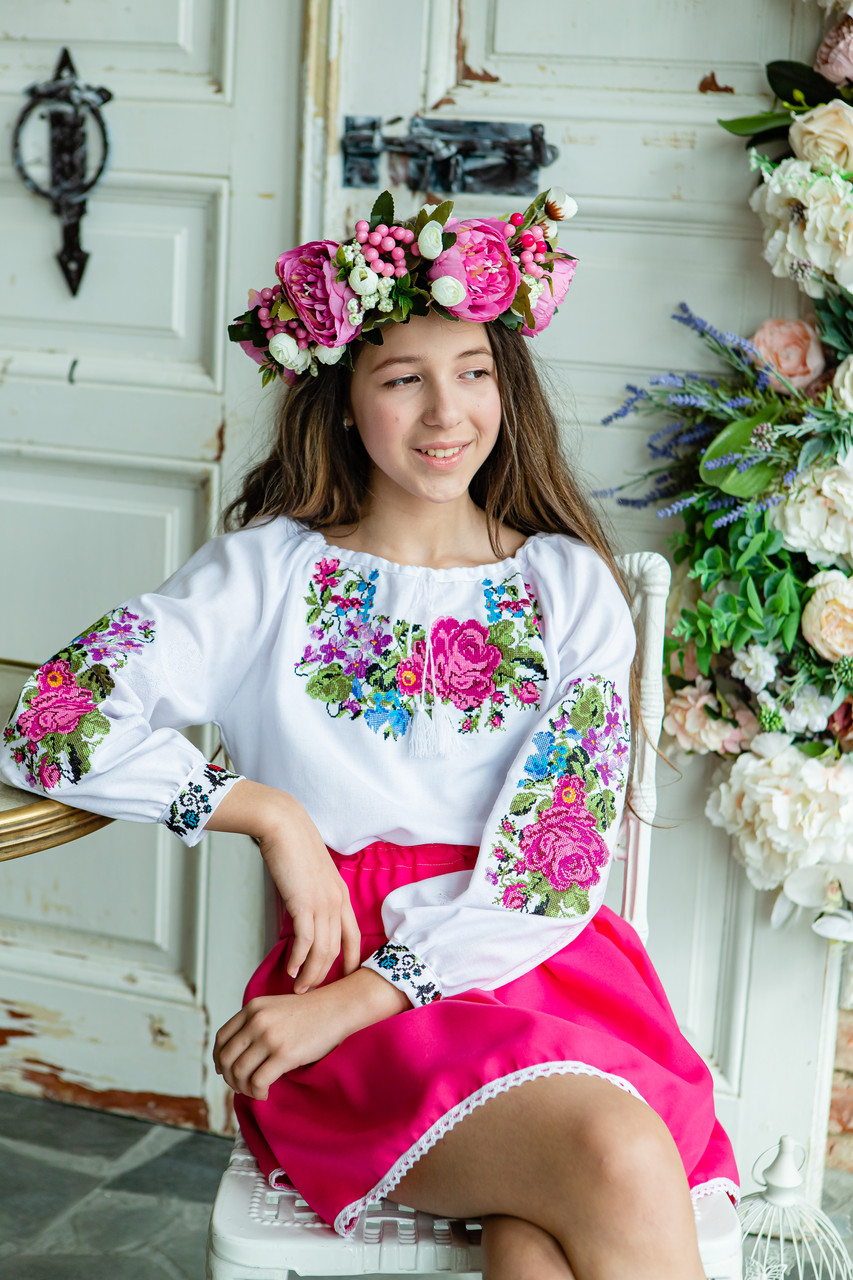 Вишиванка для дівчинки Вечорниці рожева, фото 1