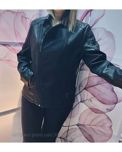 Женская куртка кожзам батальная черная размеры 50-58 (ID#928883366 ...
