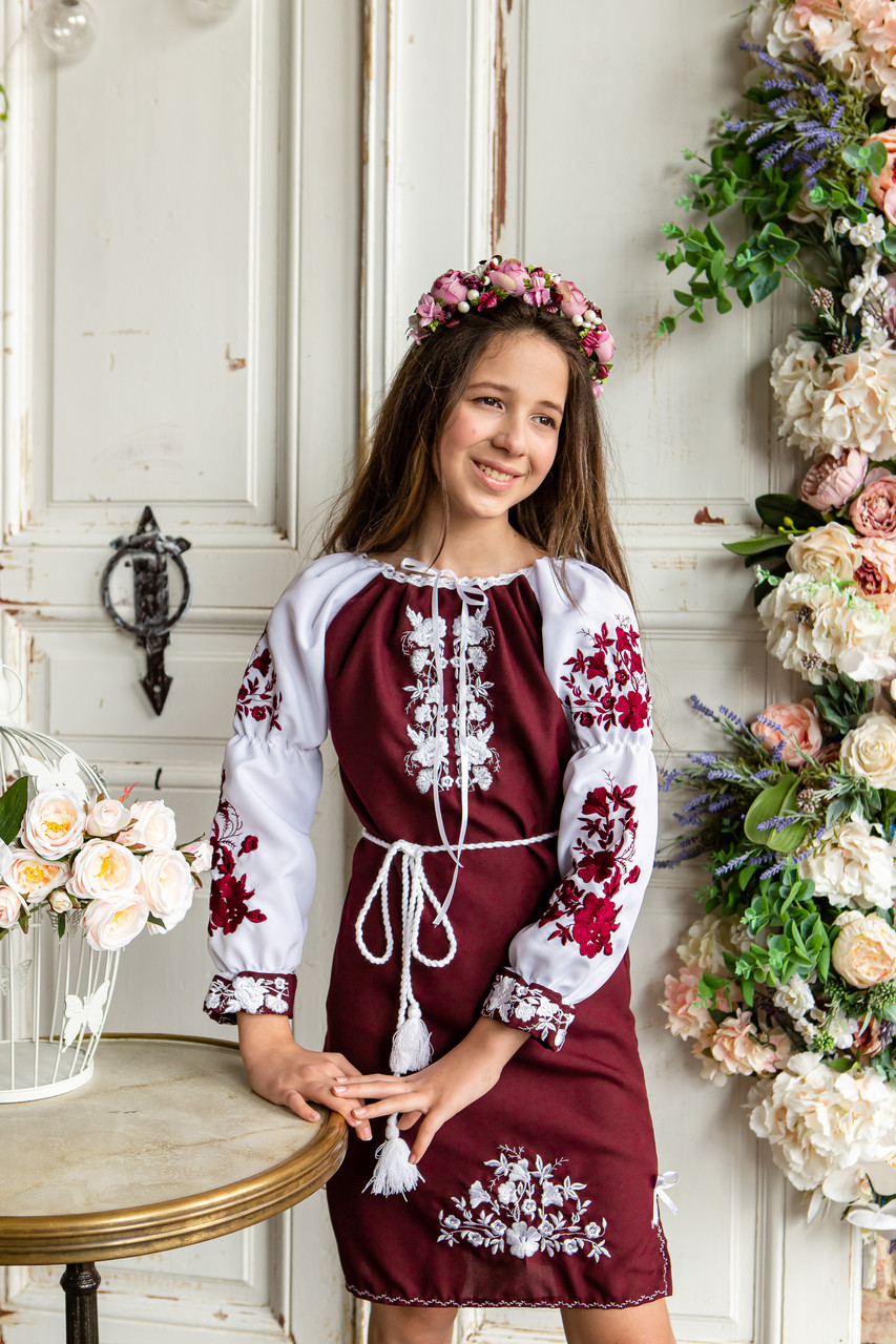Плаття для дівчинки Небокрай бордово-біле
