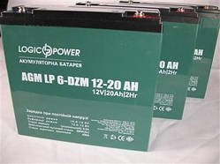 Акумулятор тяговий 12 V 20 Ah LogicPower LP 6-DZM-20 2023 рік (під гвинтик) (17,9x7,6x16,8 см)