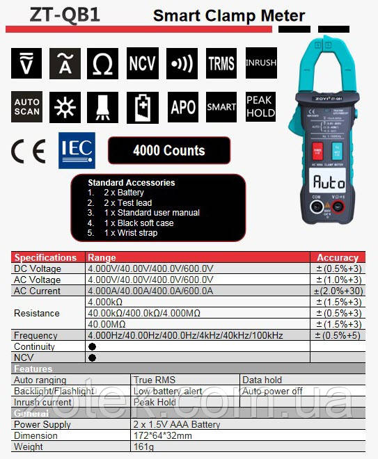 ZOYI ZT-QB1 600A AC, токоизмерительные клещи, мультиметр True RMS NCV - фото 4 - id-p1386261849