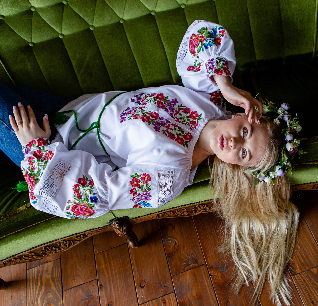 Вишиванка жіноча Вечорниці червоно-зелена, фото 1