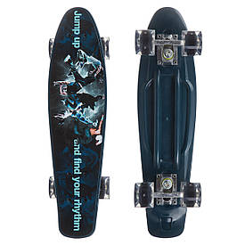 Дитячий Пенні борд Penny Board 22 з малюнком та світящимися колесами, темно-синій