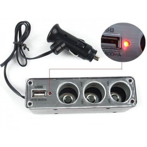 Автомобільний трійник в прикурювач WF-0096 з USB