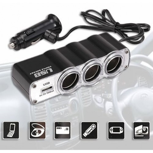 Автомобільний розгалужувач трійник WF-0120 з USB