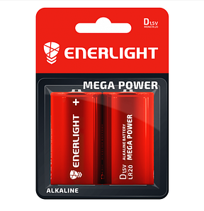 Батарейка ENERLIGHT MEGA POWER D (Бочка) АЛКАЛАЙН (БЛІСТЕР) 4823093503403