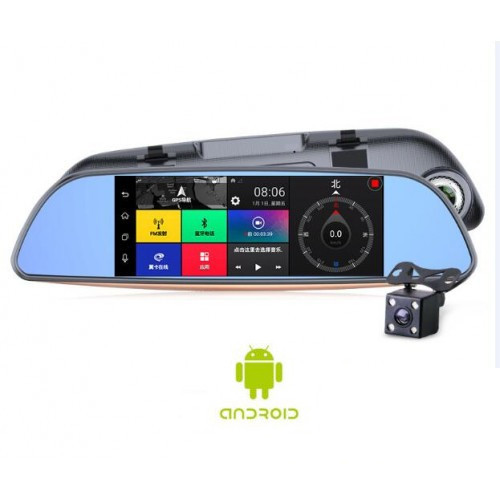 Дзеркало реєстратор, 7" сенсор, 2 камери, Sim карта, GPS навігатор, WiFI, Android