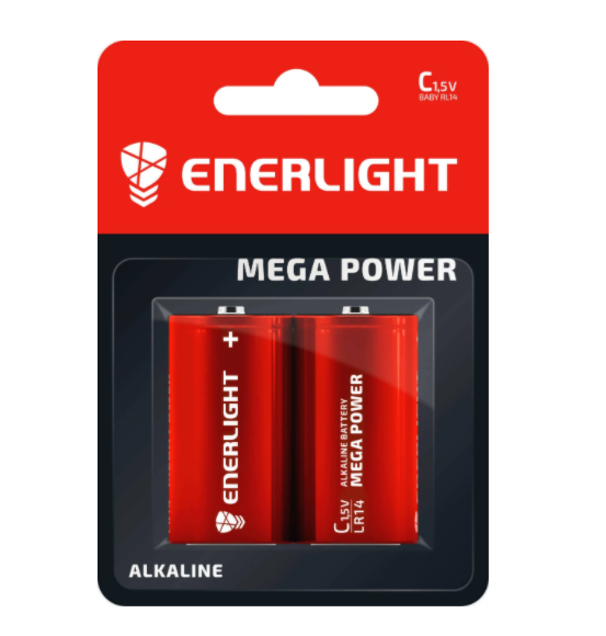 Батарейка ENERLIGHT MEGA POWER C (міні Бочка) АЛКАЛАЙН (БЛІСТЕР) 4823093503380, фото 1