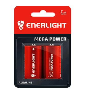 Батарейка ENERLIGHT MEGA POWER C (міні Бочка) АЛКАЛАЙН (БЛІСТЕР) 4823093503380