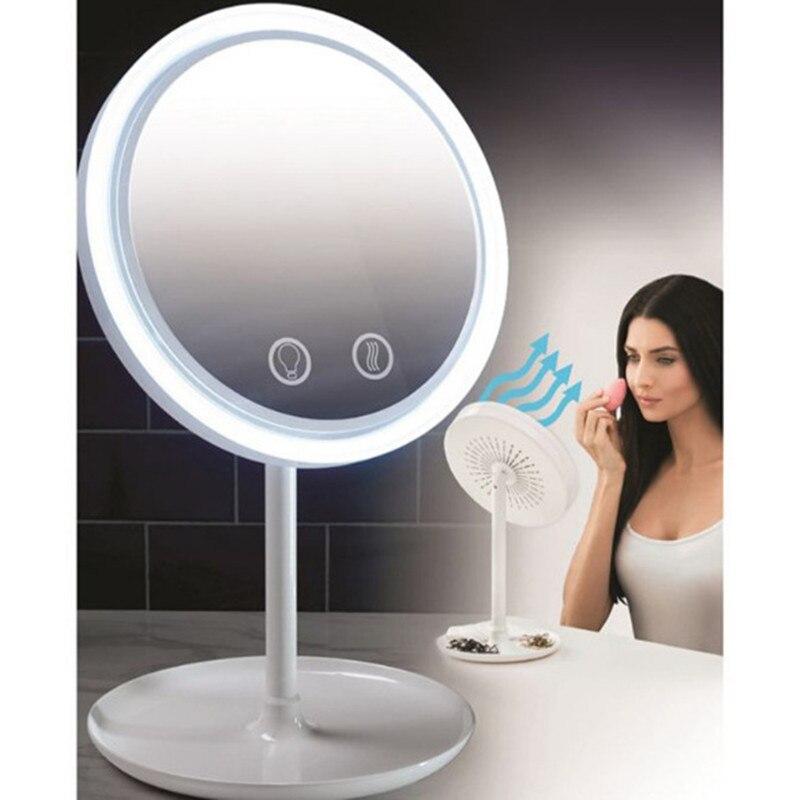 Косметичне дзеркало настільне NuBrilliance Beauty Breeze Mirror з підсвічуванням і вентилятором, фото 1