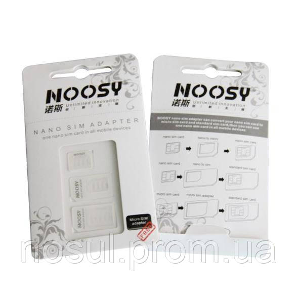 NOOSY Адаптеры Noosy nanoSIM/microSIM/SIM 3шт под карты MicroSim NanoSIM и SIM, переходники под симку - фото 1 - id-p201377363