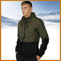 Короткая хаки мужская куртка осень-весна с капюшоном, ветровка спортивная Soft Shell