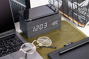 LED годинник з бездротовою зарядкою Wood-Clock Qinetiq 1000 10W