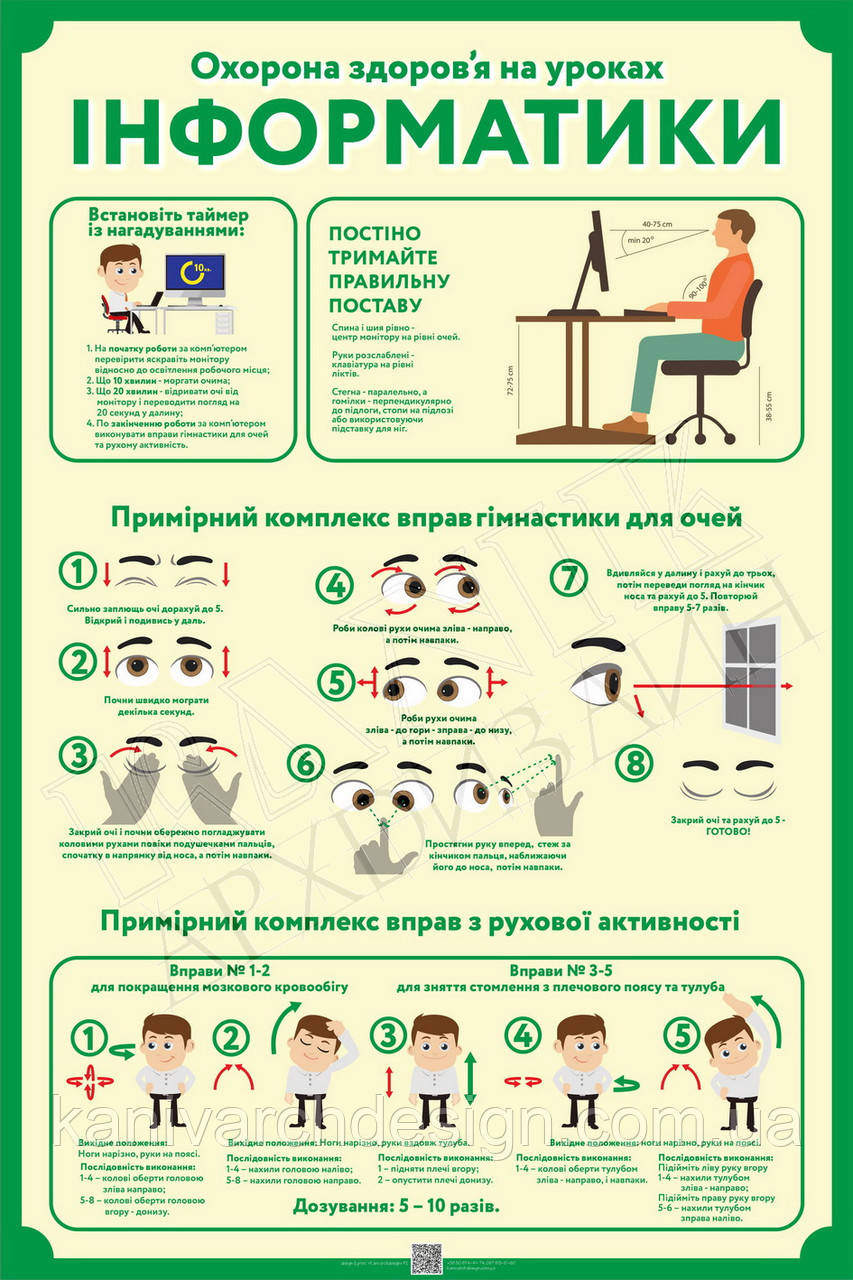Стенд в Кабінет Інформатики "Охорона здоров'я на уроках Інформатики", фото 1