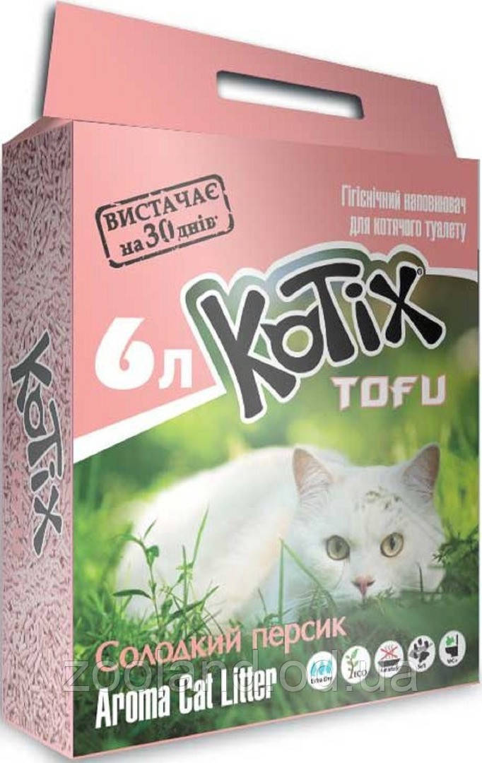 Kotix Tofu Honey Peach Соєвий наповнювач із запахом персика, 6 л