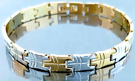 Браслет Аthena зі сталі. Позолота з лимонним відтінком + родій. Довжина: 20 см. Ширина: 8 мм.