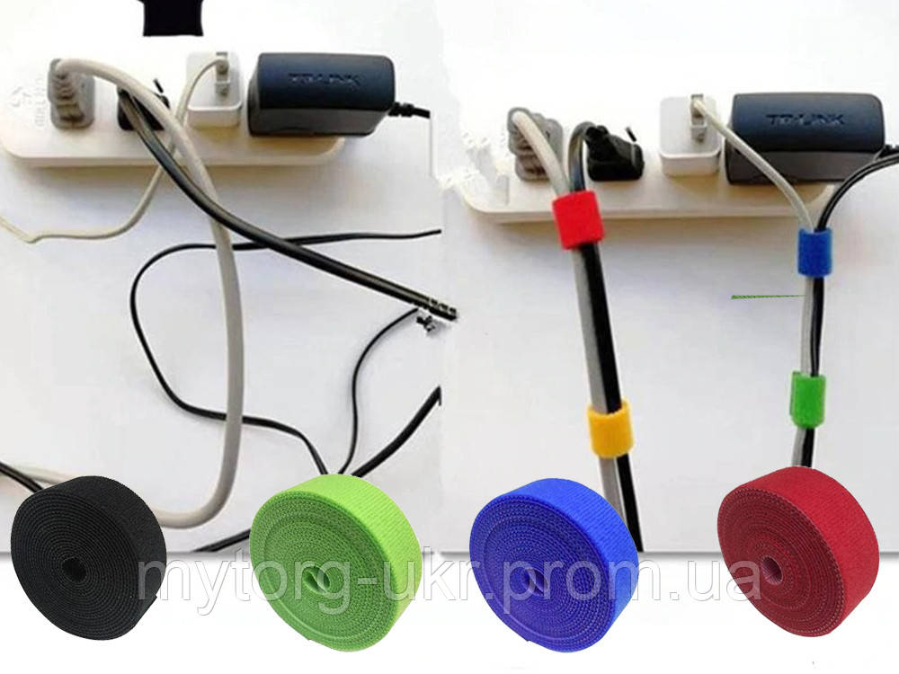 Купить Кабельный органайзер проводов на липучке 5м Синий, цена 118.15 ...