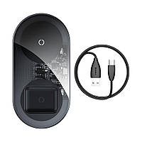 Бездротовий зарядний пристрій Baseus Simple 2in1 Wireless Charger Qi 15 W Black-Transparent (WXJK-A01)