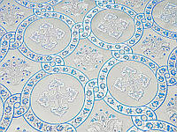 Шелковая церковная ткань Гефсиманский сад белый с голубым контуром