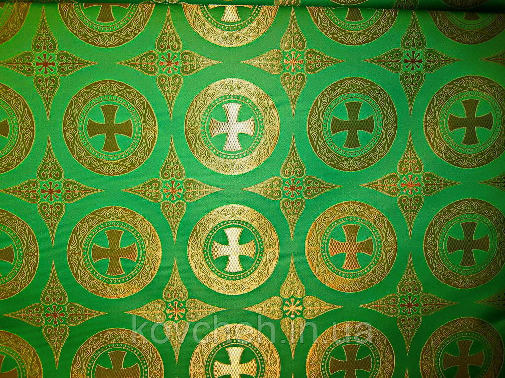 Шовкова церковна тканина Дамаск зелений