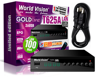 Т2 ресивер World Vision T625A Lan + універсальний пульт + HDMI кабель