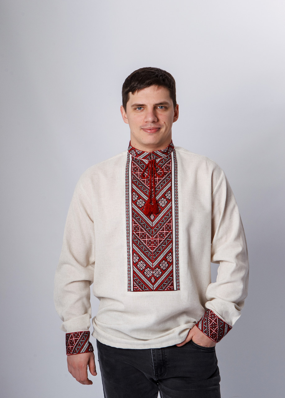 Вишиванка чоловіча з довгим рукавом Діагональ сіра