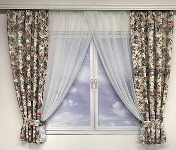 Шифонова фіранка з атласом Прованс ALBO 400x180 cm Синя (KU-631-1)