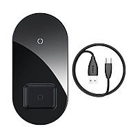 Бездротове зарядний пристрій Baseus Simple 2in1 Wireless Charger Qi 15W Black (WXJK-01)