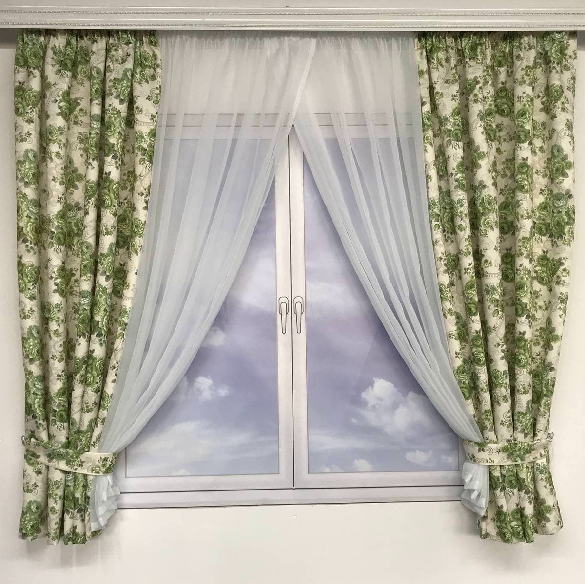 Коротка фіранка шифонова з атласом у стилі прованс ALBO 400x180 cm Зелена(KU-631-4)