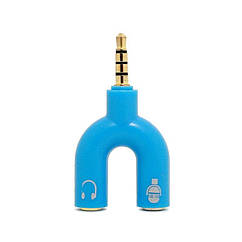 Перехідник для навушників c 2 роз'ємами 3,5 мм (мікрофон, навушники) на 3,5 мм Jack Синій