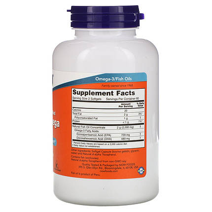 Жирні кислоти NOW Foods Super Omega EPA 1200 mg (360/240) Double Strength 120 Softgels, фото 2