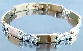 Браслет Аthena зі сталі. Позолота з лимонним відтінком + родій. Довжина: 21 см. Ширина: 7 мм.