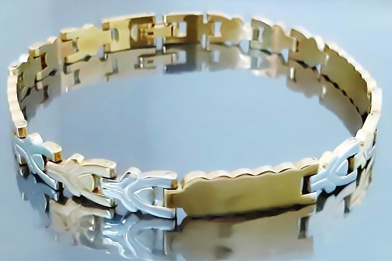 Браслет Аthena зі сталі. Позолота з лимонним відтінком + родій. Довжина: 21 см. Ширина: 7 мм.