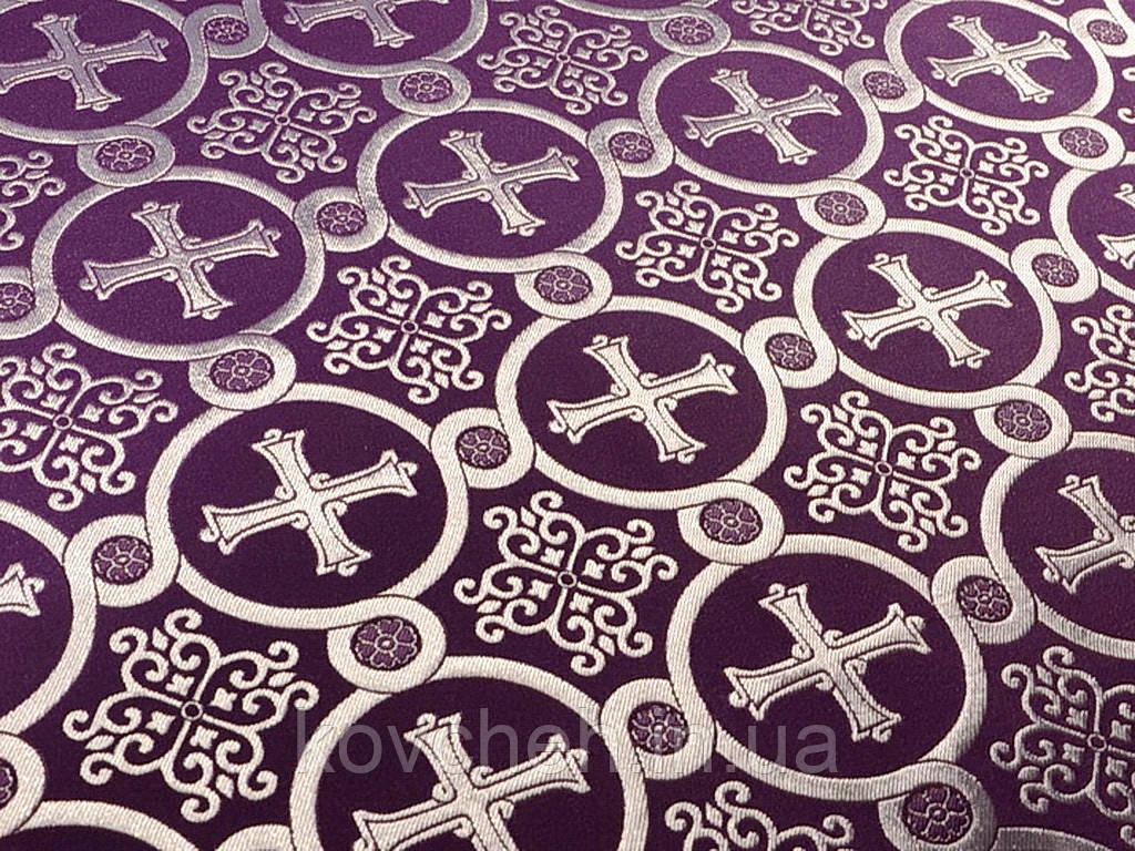 Шелковая церковная ткань Коринф фиолетовый шелк с серебром