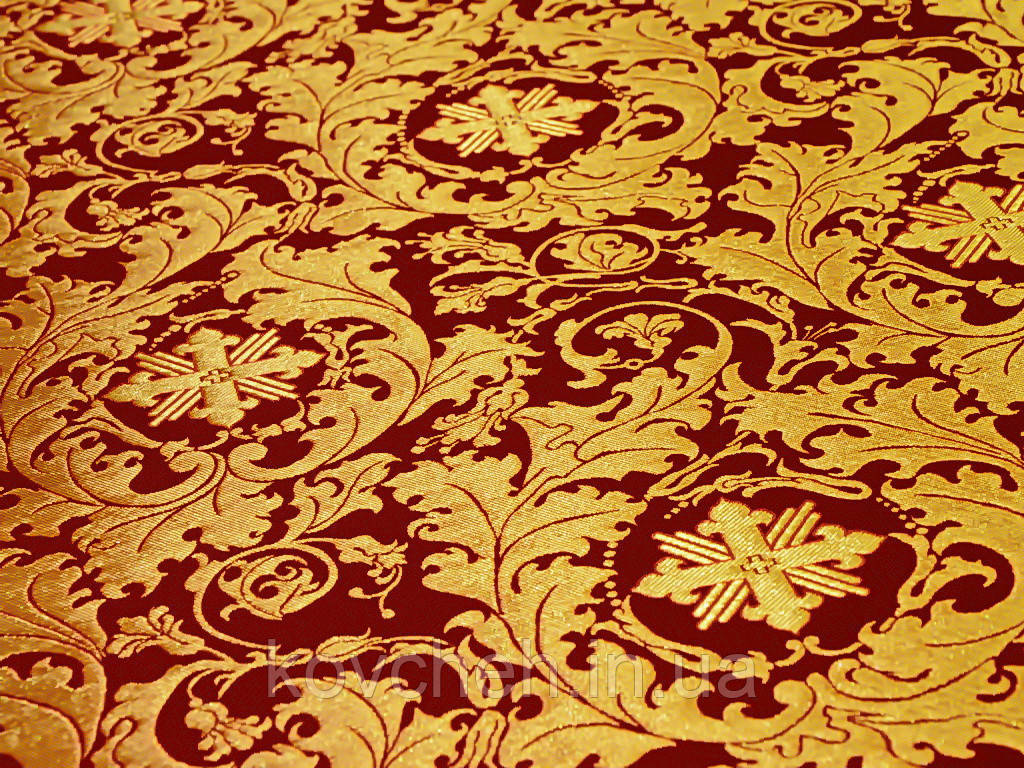 Шелковая церковная ткань Мамврийский дуб бордовый