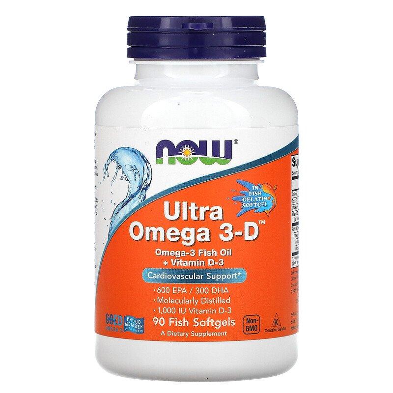 NOW Foods Ultra Omega 3-D 90 Fish Softgels (600 EPA/300 DHA + 1000 IU D3) - фото 1 - id-p1386677082
