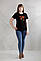 Чорна жіноча футболка Casual з вишитим принтом Квіти, фото 2