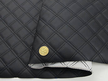 Чорний Шкірзам (прошитий чорною ниткою) для автомобілів, поролон з сіткою. «Ромб подвійний» шир 1,45 м