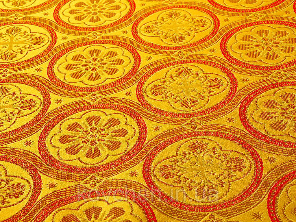 Шовкова церковна тканина Великдень жовте з червоним контуром