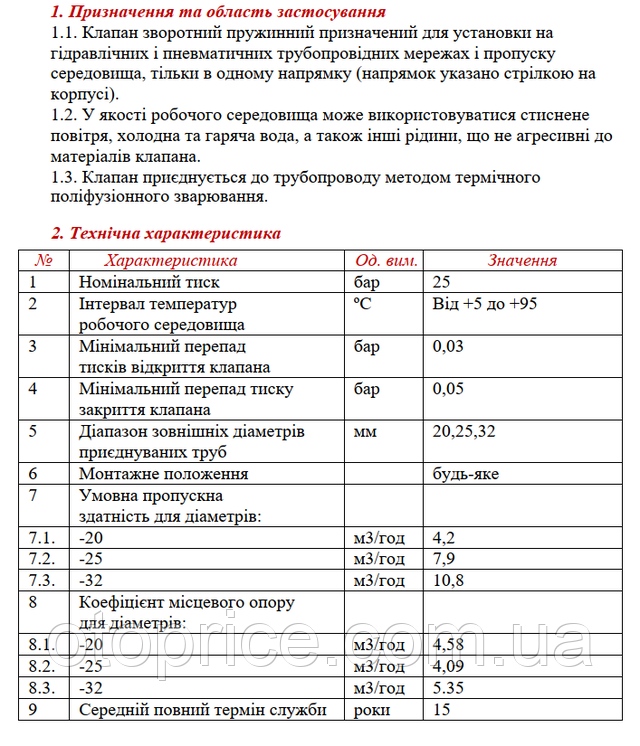 Тех Поліпропіленовий зворотний клапан Valtec