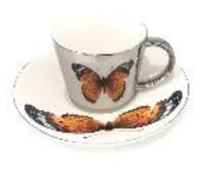 Кухоль керамічний дзеркальний із блюдцем Метелик 90 мл відбиває малюнок