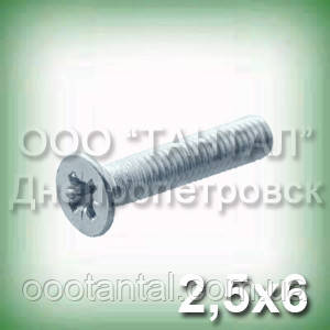 Гвинт М2,5х6 ГОСТ 17475-80 (DIN 965, ISO 7046) неіржавкий з потайною головкою, фото 1