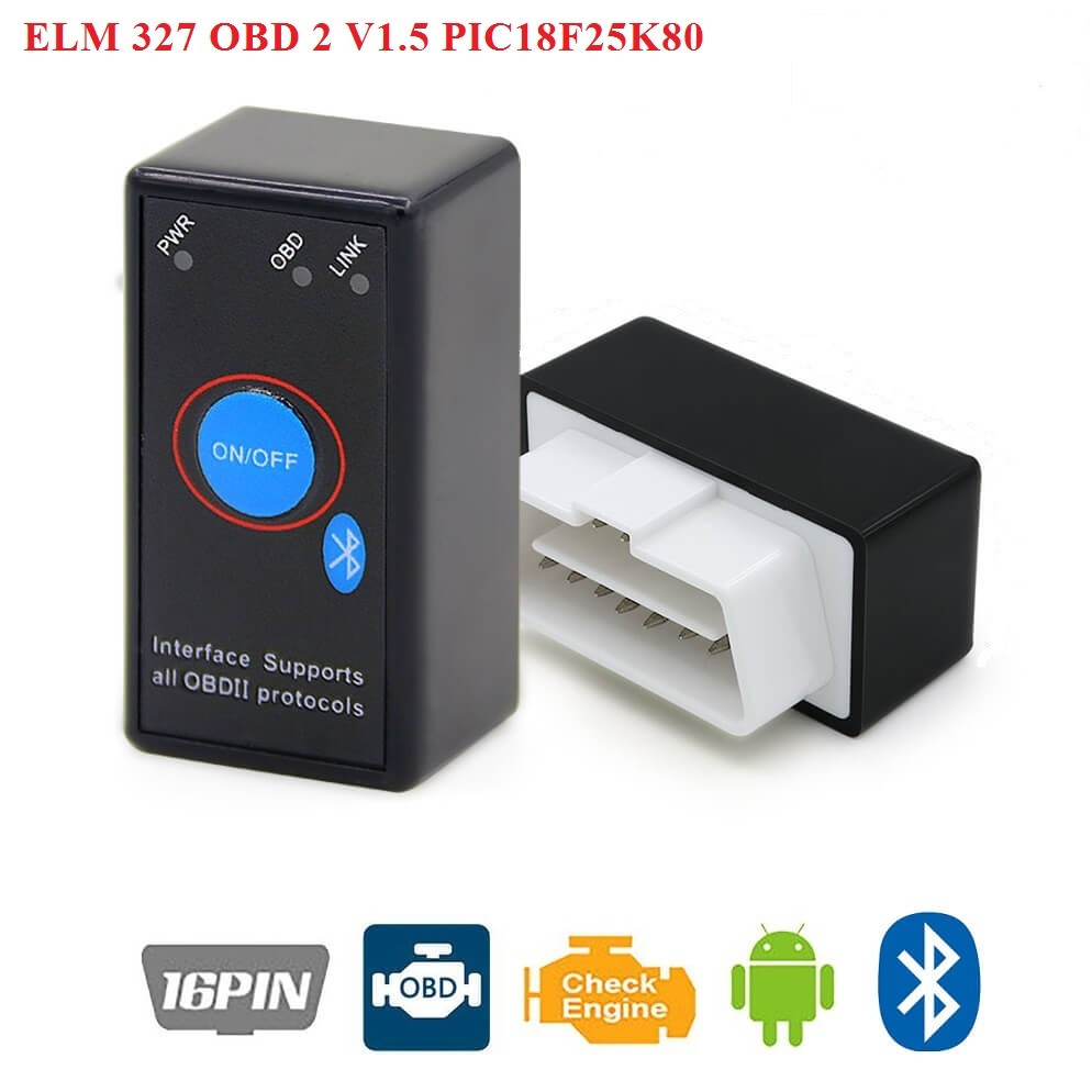 Автосканер ELM327 з кнопкою Bluetooth, V 1.5, OBD2, чіп PIC18F25K80 чорний