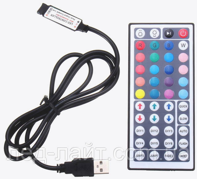 Контроллер RGB USB с пультом ИК 44 кнопки для светодиодной ленты 5 вольт